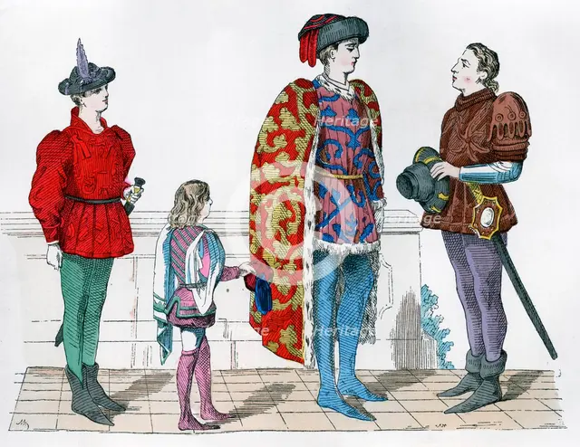 Page, master and valet, 1440-1450 (1882-1884). Artist: Unknown