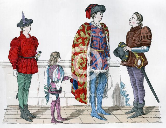 Page, master and valet, 1440-1450 (1882-1884). Artist: Unknown