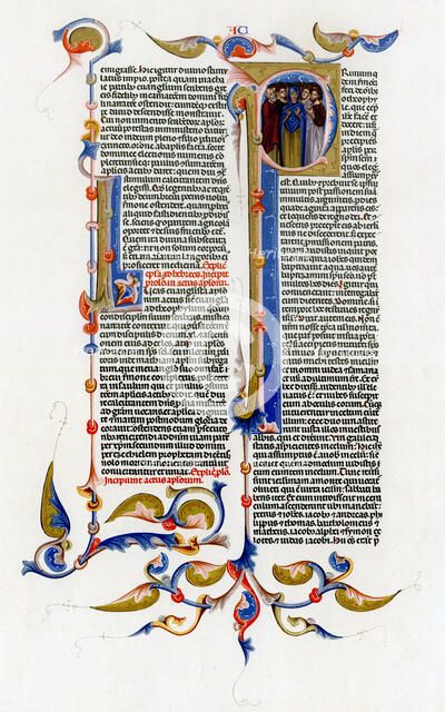 Page of text with illuminated initial letter, 14th century. Artist: Unknown