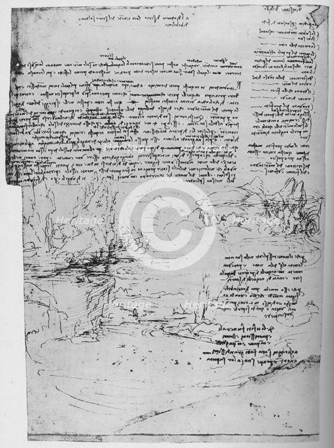 'Page of Text with Sketches of Landscape', c1480 (1945). Artist: Leonardo da Vinci.