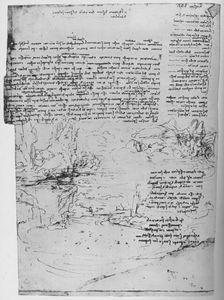 Page of Text with Sketches of Landscape c1480 (1945). Artist: Leonardo da Vinci