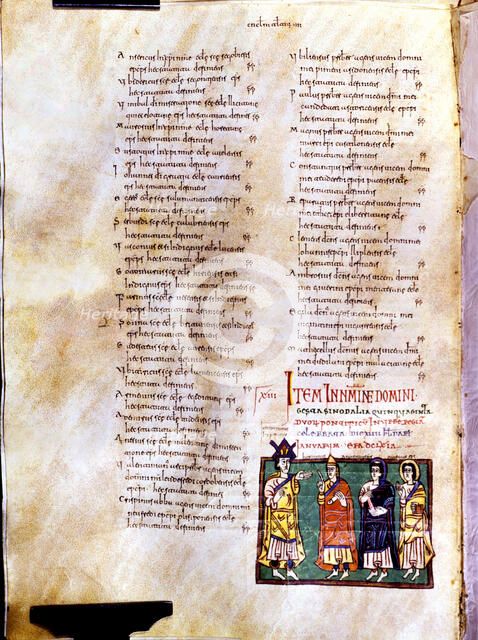 Page of the 'Codex Vigiliano' with illustration of Recesvinto accompanied by Oroncio, Antonio and…