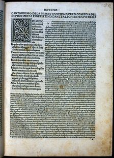 Page of the work Comedy, commentary by Cristoforo Landino 1484. Creator: Dante Alighieri (1265-1321)