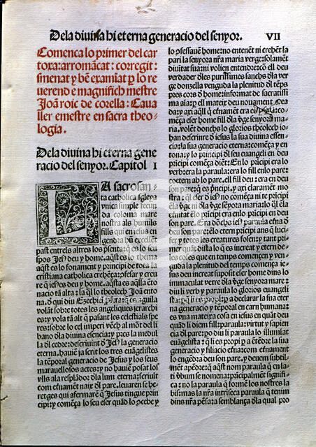 Page of the work 'Lo primer del Cartoixa' (The first of the Cartoixa) by Joan Rois de Corella, pr…