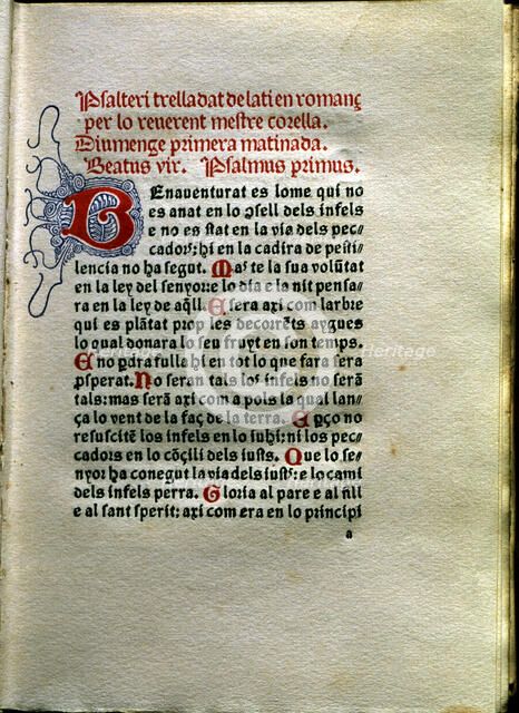 Page of the work 'Psalteri' by Joan Rois de Corella, printed in Venice in 1490 by Johan Hertezog,…