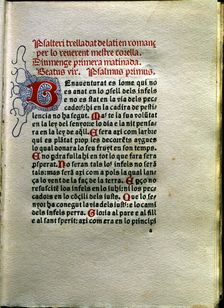 Page of the work Psalteri by Joan Rois de Corella, printed in Venice in 1490 by Johan Hertezog,…