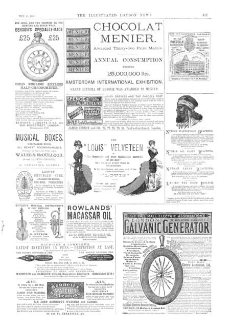 Page of advertisements, 1883. Creator: Unknown.