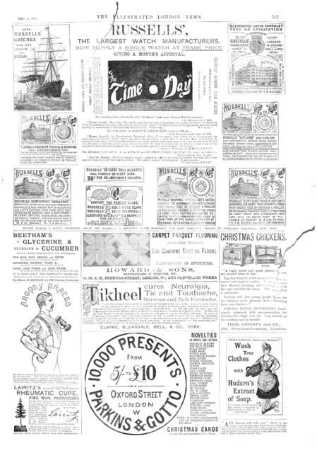 Page of advertisements, 1883. Creator: Unknown.
