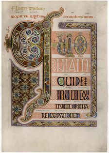 Page of illuminated text from the Gospel of St Luke, c700