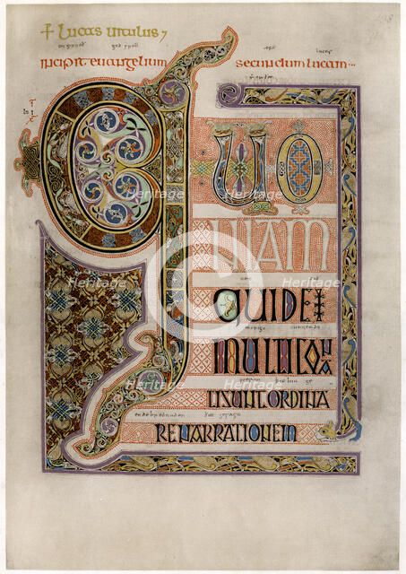 Page of illuminated text from the Gospel of St Luke, c700. Artist: Unknown