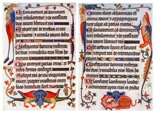 Page of illustrated text from the Luttrell Psalter, c1300-c1340, (c1900-1920)