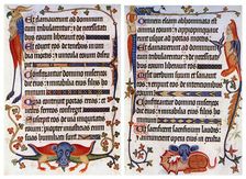 Page of illustrated text from the Luttrell Psalter, c1300-c1340, (c1900-1920)