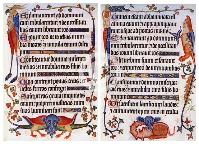 Page of illustrated text from the Luttrell Psalter, c1300-c1340, (c1900-1920). Artist: Unknown