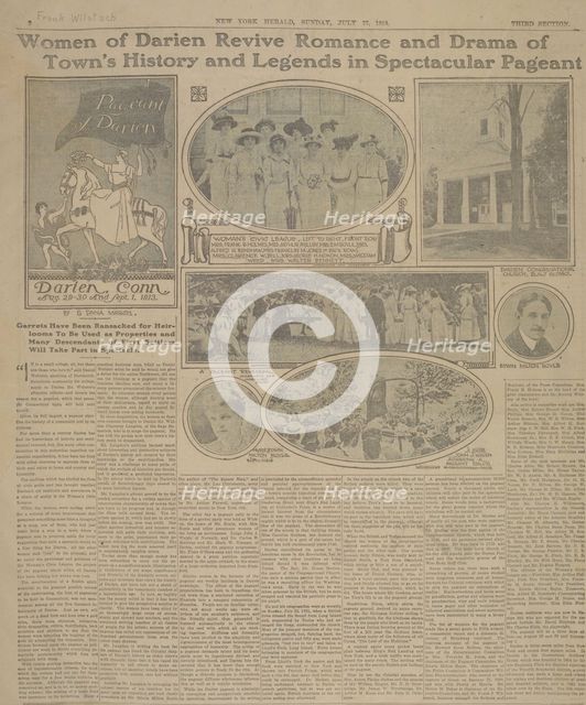 Page of New York herald, Sunday July 27 1913, with reproduction of pageant of Darien poster, c1913. Creator: Unknown.