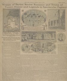 Page of New York herald, Sunday July 27 1913, with reproduction of pageant of Darien poster, c1913. Creator: Unknown