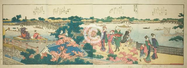 Pages from the illustrated book "Panoramic Views along the Banks of the Sumida...,1801,1804, or 806. Creator: Hokusai.