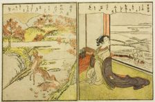 Pages from Vol. 1 and 2 of "Picture Book of Spring Brocades (Ehon haru no nishiki)", 1771. Creator: Suzuki Harunobu