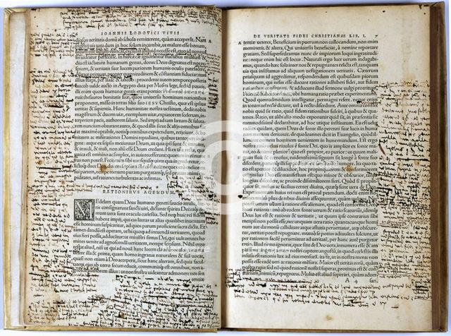 Pages of the original edition of the theological treaty 'De veritate fedei christianae', 1543. Creator: Vives i March, Joan Lluis (1493-1540) .