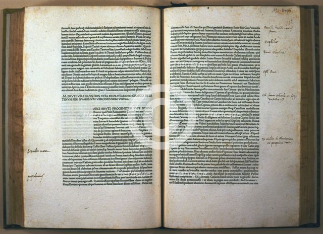 Pages of the work 'Parallelae, sive illustrium virorum' (Parallel lives), by Plutarch, 1478. Creator: Plutarch (50 a.C - 120 a.C.).