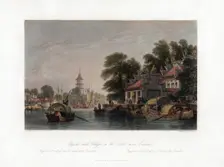 Pagoda and Village, on the Canal near Canton China, c1840.Artist: WH Capone