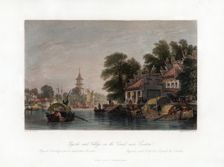 Pagoda and Village, on the Canal near Canton China, c1840.Artist: WH Capone