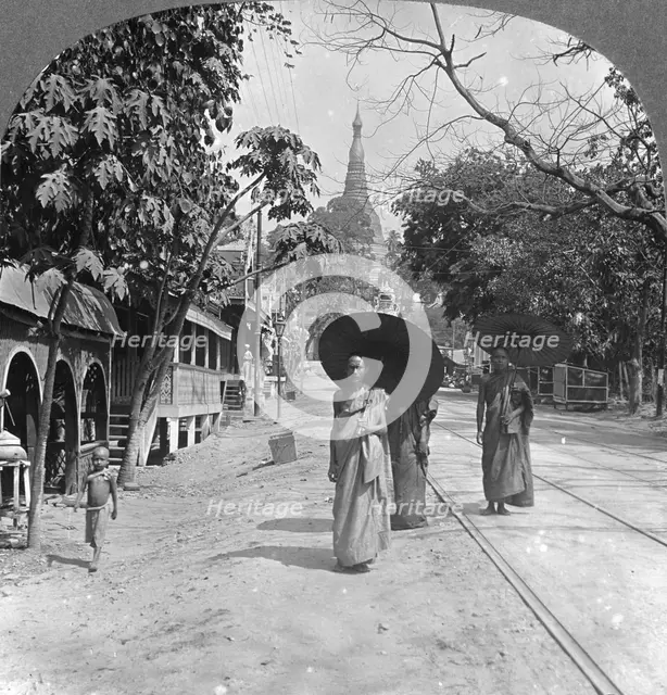 Pagoda Road to the Shwedagon Pagoda, Rangoon, Burma, 1908. Artist: Stereo Travel Co