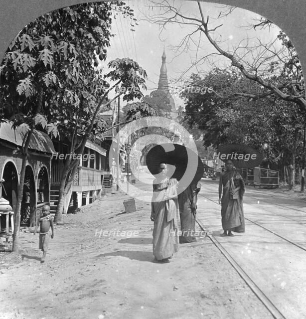 Pagoda Road to the Shwedagon Pagoda, Rangoon, Burma, 1908. Artist: Stereo Travel Co