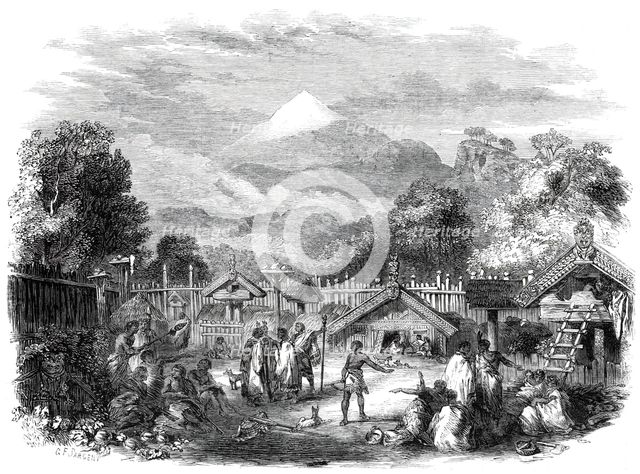 Pah, or fortified village, of the natives in the province of New Plymouth..., 1860. Creator: Unknown.
