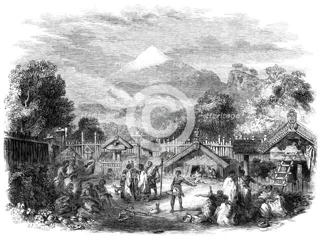 Pah, or fortified village, of the natives in the province of New Plymouth..., 1860. Creator: Unknown.