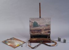Paint box with removable easel and folding palette, before 1932. Creator: Unknown