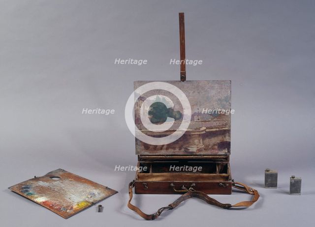 Paint box with removable easel and folding palette, before 1932. Creator: Unknown.