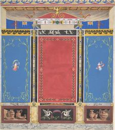 Painted Wall Decor Featuring Thin Column with a Pair of Swans and Trompe L'Oeil..., 19th century. Creators: Jules-Edmond-Charles Lachaise, Eugène-Pierre Gourdet