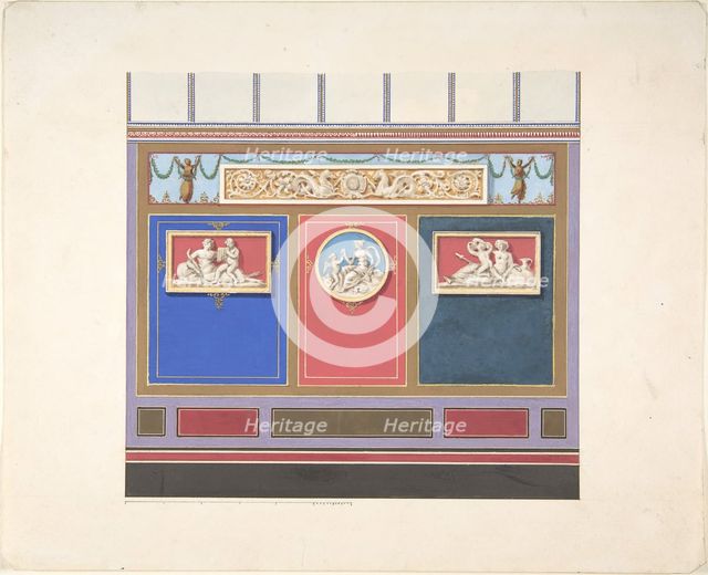 Painted Wall Decor Featuring Three Medallions, 19th century. Creators: Jules-Edmond-Charles Lachaise, Eugène-Pierre Gourdet.