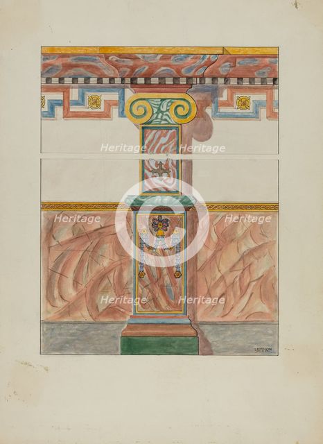 Painted Wall Decoration, Detail of Pilaster, c. 1936. Creator: Warren W. Lemmon.