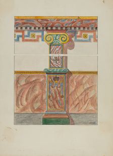 Painted Wall Decoration, Detail of Pilaster, c. 1936. Creator: Warren W. Lemmon