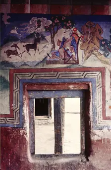 Painted window, Ladakh, India, 1988. Creator: Amanda Waite