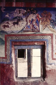 Painted window, Ladakh, India, 1988. Creator: Amanda Waite