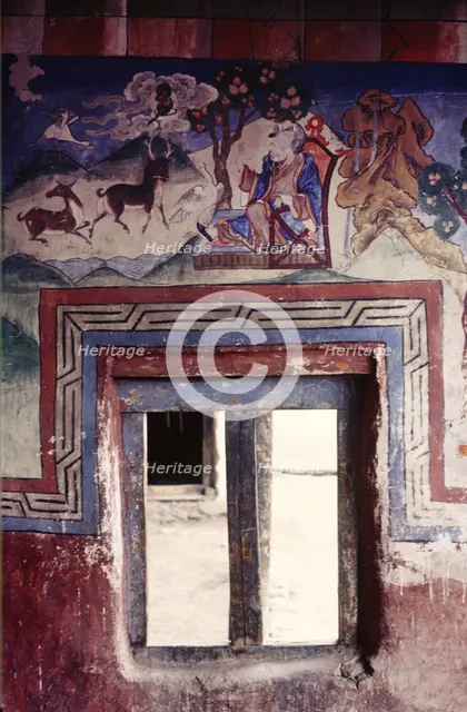 Painted window, Ladakh, India, 1988. Creator: Amanda Waite.