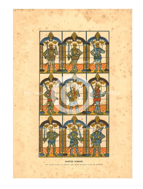 'Painted Window.Two Saxon Earls of Mercia, and Seven Norman Earls of Chester', c1845. Artist: Unknown.
