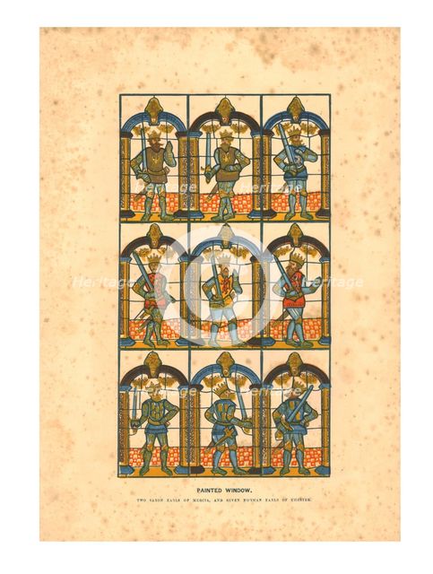 'Painted Window.Two Saxon Earls of Mercia, and Seven Norman Earls of Chester', c1845. Artist: Unknown.