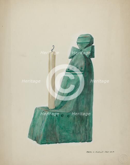 Painted Wooden Candle Stick, with Grooves and Circles, c. 1937. Creator: Majel G. Claflin.