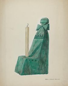 Painted Wooden Candle Stick, with Grooves and Circles, c. 1937. Creator: Majel G. Claflin