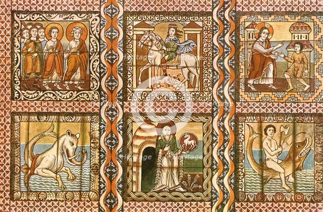 Painted wooden ceiling in St. Martin's Church, Zillis, Switzerland, (1928). Creator: Unknown.