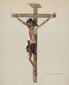 Painted Wooden Crucifix, c. 1939. Creator: Majel G. Claflin