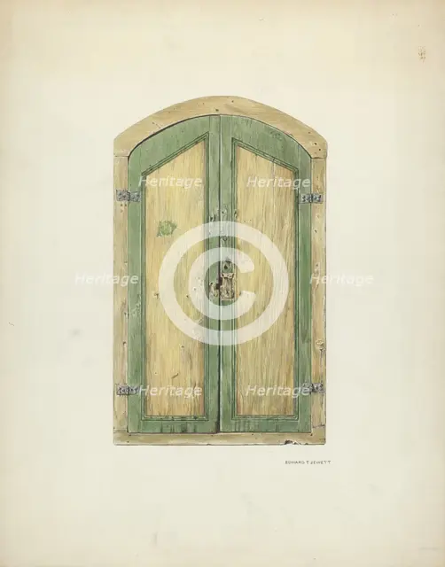 Painted Wooden Shutter, 1937. Creator: Edward Jewett.