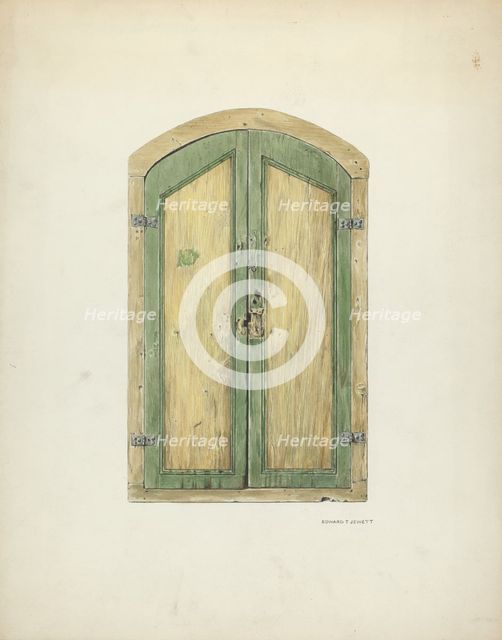 Painted Wooden Shutter, 1937. Creator: Edward Jewett.