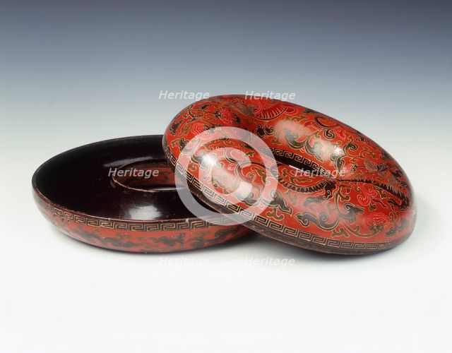 Painted and incised lacquer bead box, Late Ming dynasty, China, c1600-c1644. Creator: Unknown.