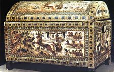 Painted and inlaid coffer from the Treasure of Tutankhamun, Ancient Egyptian, c1325 BC