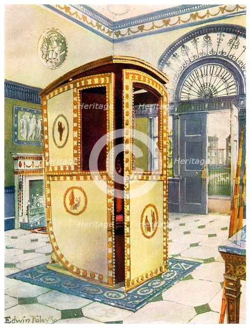 Painted and lacquered sedan chair with domed top, 1911-1912.Artist: Edwin Foley