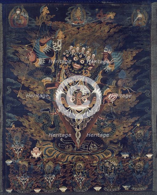 Painted Banner (Thangka) with Guru Dragpur, a Wrathful Form of Padmasambhava, 18th/19th century. Creator: Unknown.